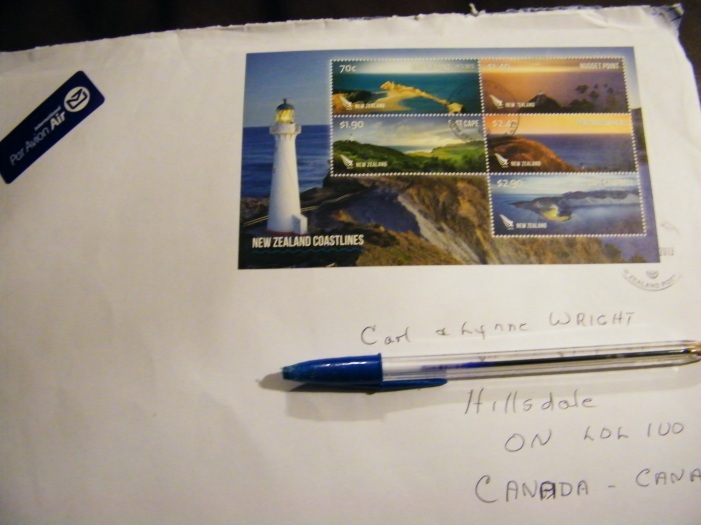Cherish those letters from New Zealand. This is one of hundreds from my New Zealand dad and mom. Always with beautiful stamps for my collection! :) 